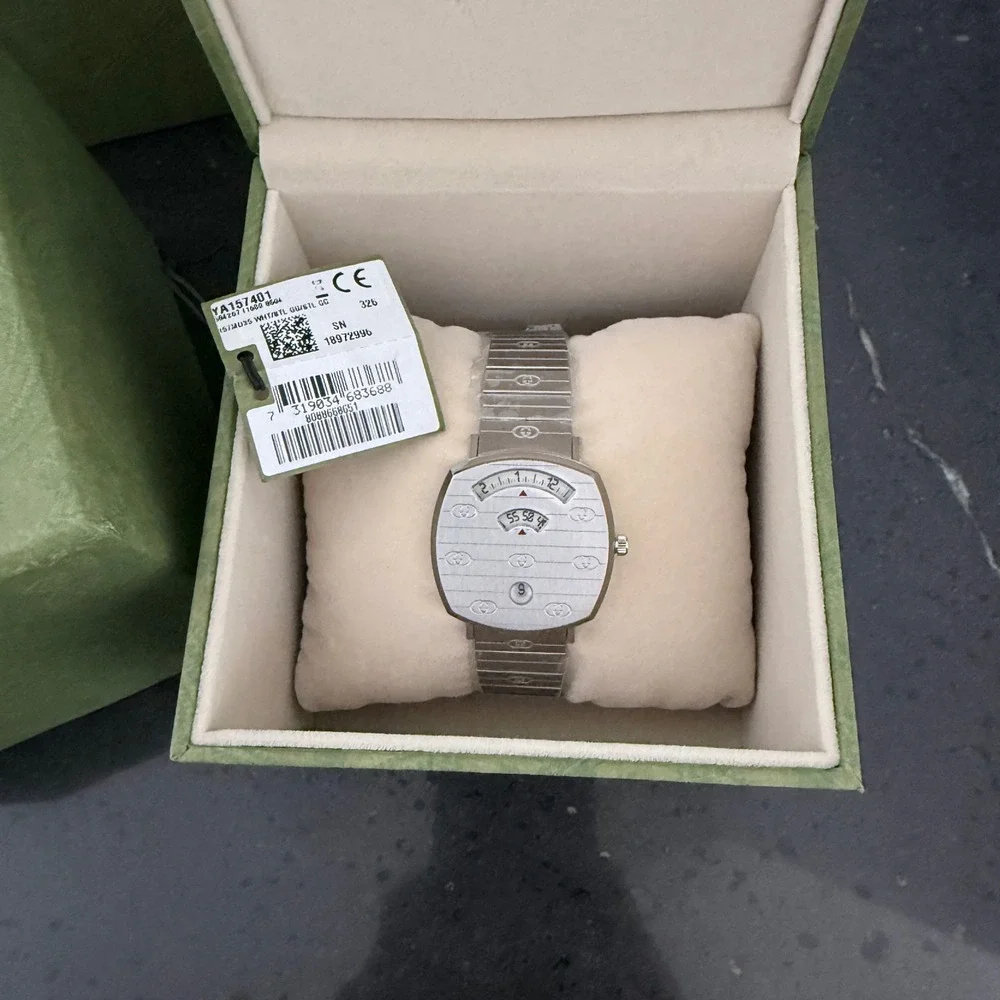 Gucci Grip Watch YA157401 Stainless Steel Silver Logo Engraved Swiss‎ Made 38mm